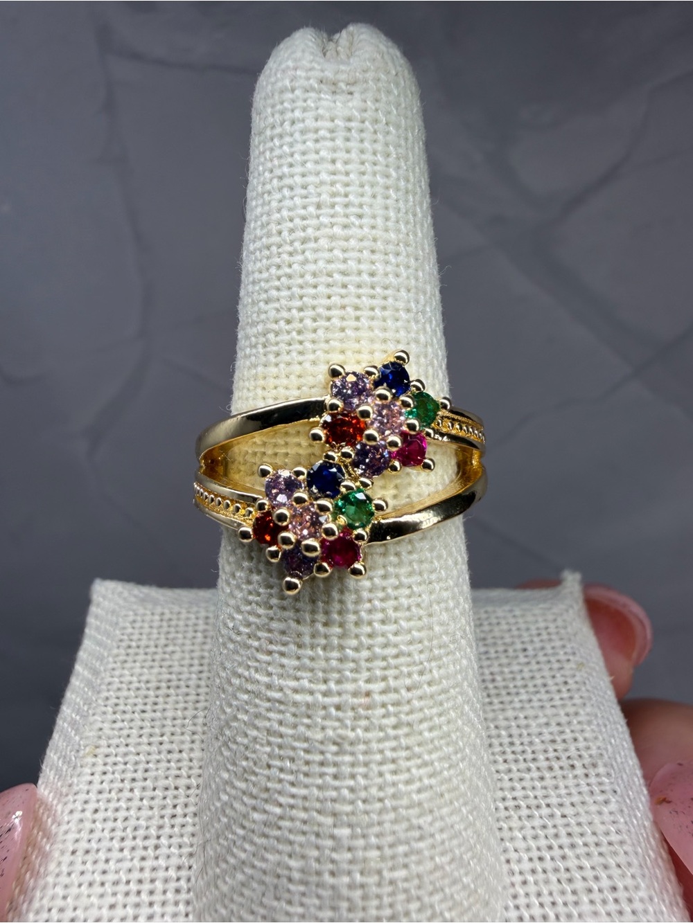 Adjustable Ring Multicolor Floral Cluster Gold-Plated GP
